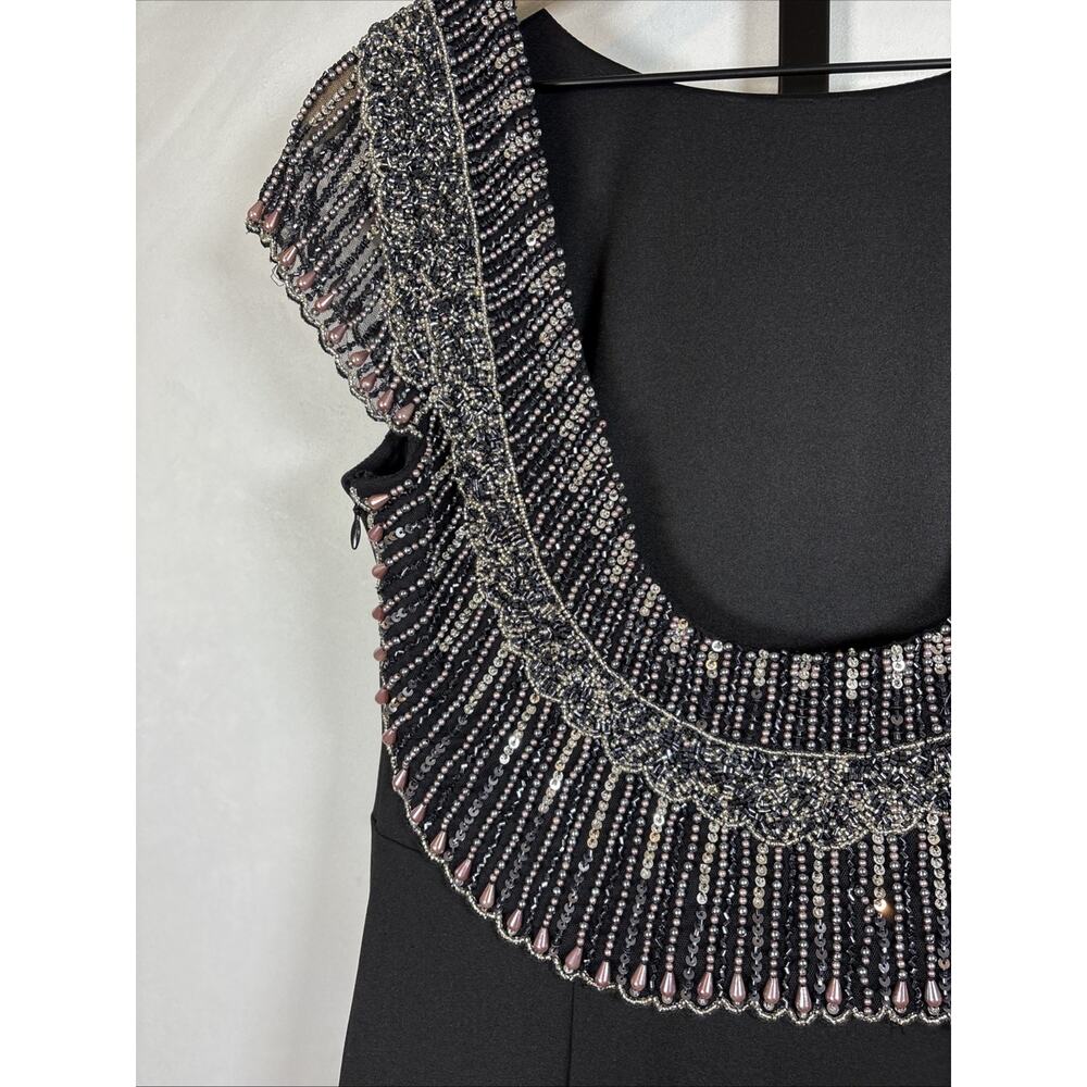 Aidan Mattox Beaded Maxi Dress Size 8 Black Backless Formal Evening Wear Wedding - Picture 9 of 16